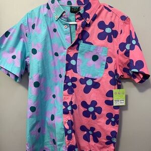 Floral Button-Up Shirt - Pink and Blue